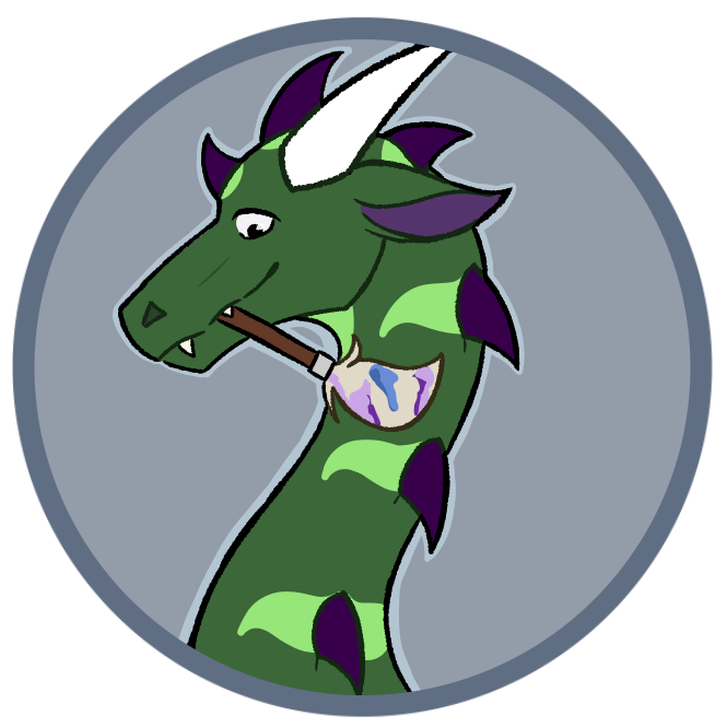 dragon holding a paintbrush